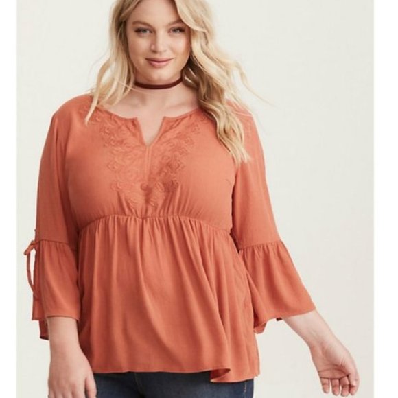 torrid Tops - Torrid Crochet Neck Gauze Bell Sleeve Blouse 3